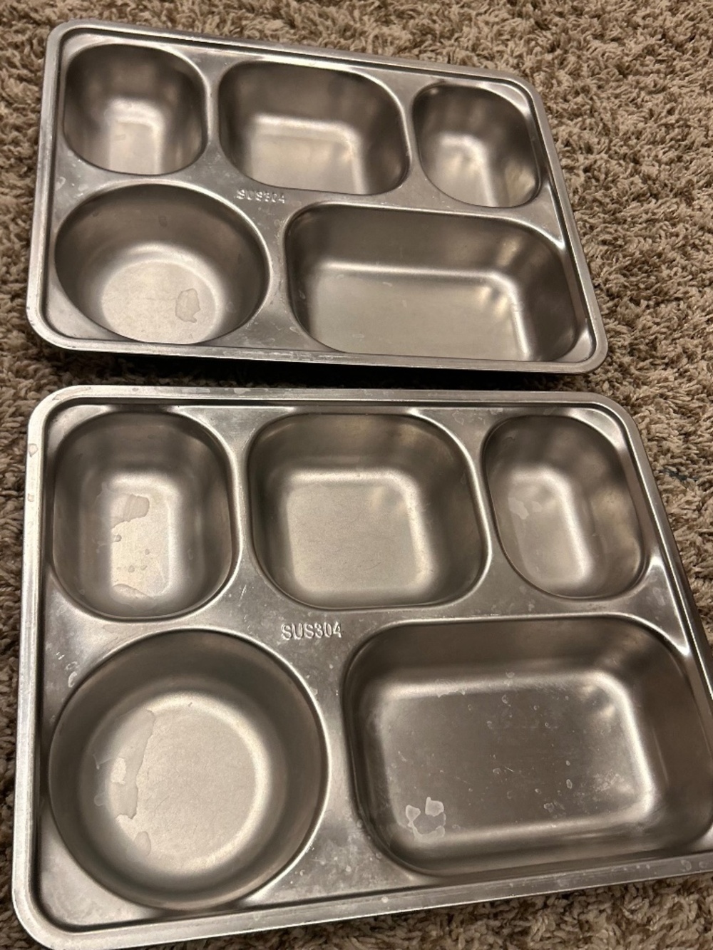 Set of 2 Stainless Steel 5 Compartment Divided Food Trays